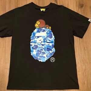 Black T-Shirt with Blue Camo Graphic